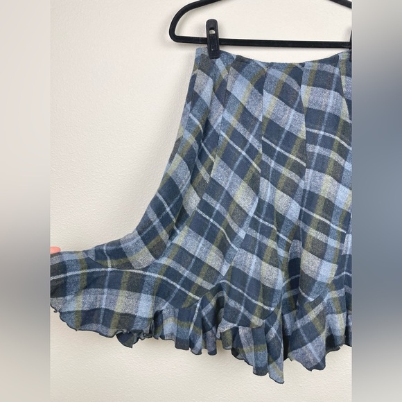 VTG Women's 100% Wool Tulip Hem Plaid Midi Skirt Blue Green Doy.C. By Camellia M - Picture 3 of 16